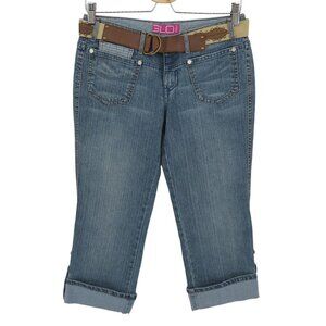 Glo Jeans Junior 7 Roll Cuff Cropped Capri Jeans Blue Denim Cotton Blend Y2K NEW